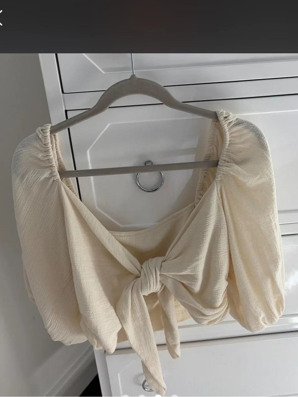 Free People Cream Boho Chic Tie-Front Puff Sleeve Blouse